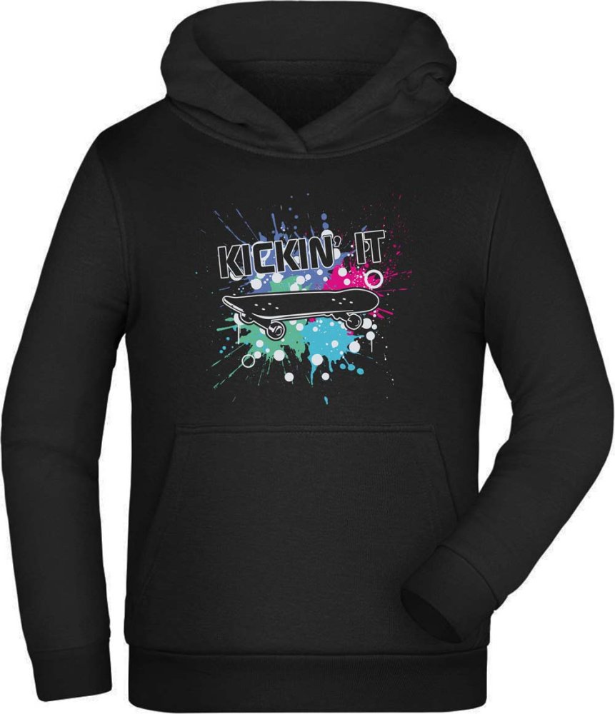 Kids Skater Hoodie Hooded Sweater - Skateboard with Kickin it print i529